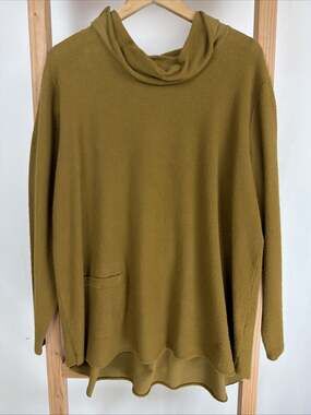 NWT Fenini Mustard High Low Cowl Neck Cotton Blend Top #0989 Size S